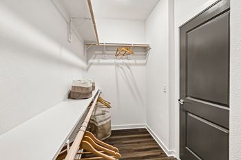 Walk-in closet with hanging rod and shelving